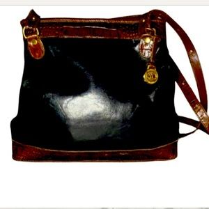 VTG Brahmin Mocha Pecan Leather Croc Crossbody Bag